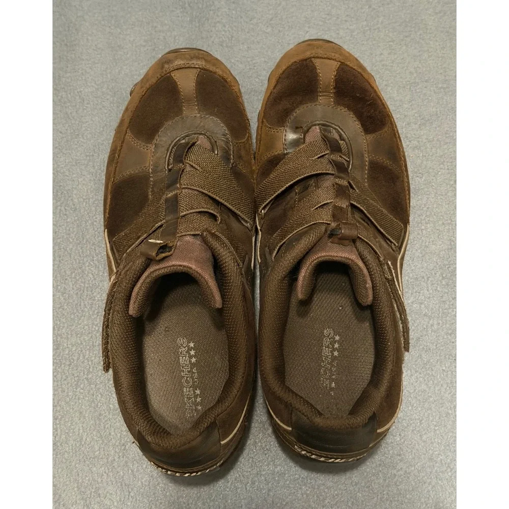 Skechers Womens sz 10 Bikers Brown Leather Suede Slip On Sneakers Comfort